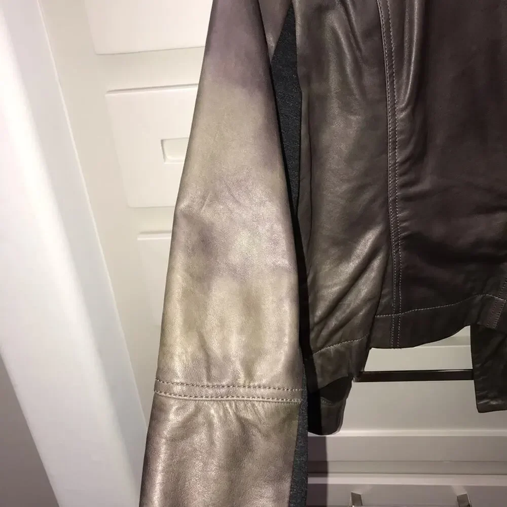HINGE Ruffle Neck Leather Jacket Small - Picture 6 of 8